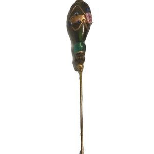 Antique Murano Green glass hatpin with Pink Rosettes Gold Tone Stick Pin